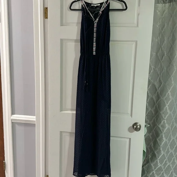 Halter style notch neck sheer overlay maxi. - Picture 1 of 5